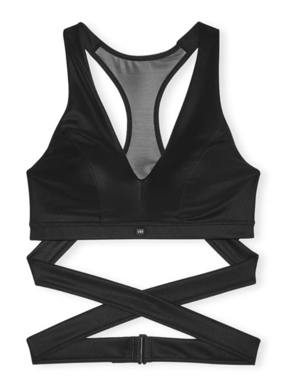 VSX Suede Effect Plunge Wrap Sports Bra Sz LG NWT